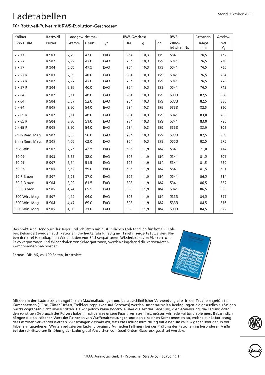 Ladedaten für RWS-Evolution, Bild der PDF