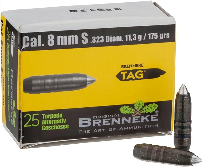 25 BRENNEKE TAG 8mm S 11,3gr 175 grs Geschosse, bleifrei