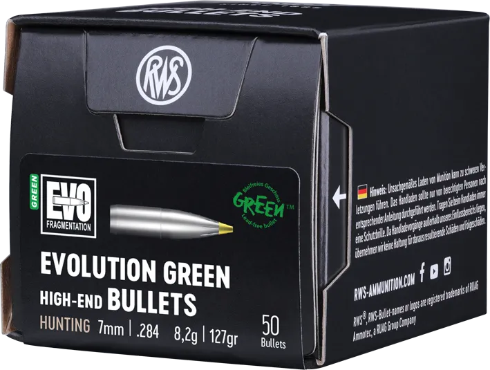 50 RWS 7mm 8,2g EVO GREEN GESCHOSSE Bleifrei