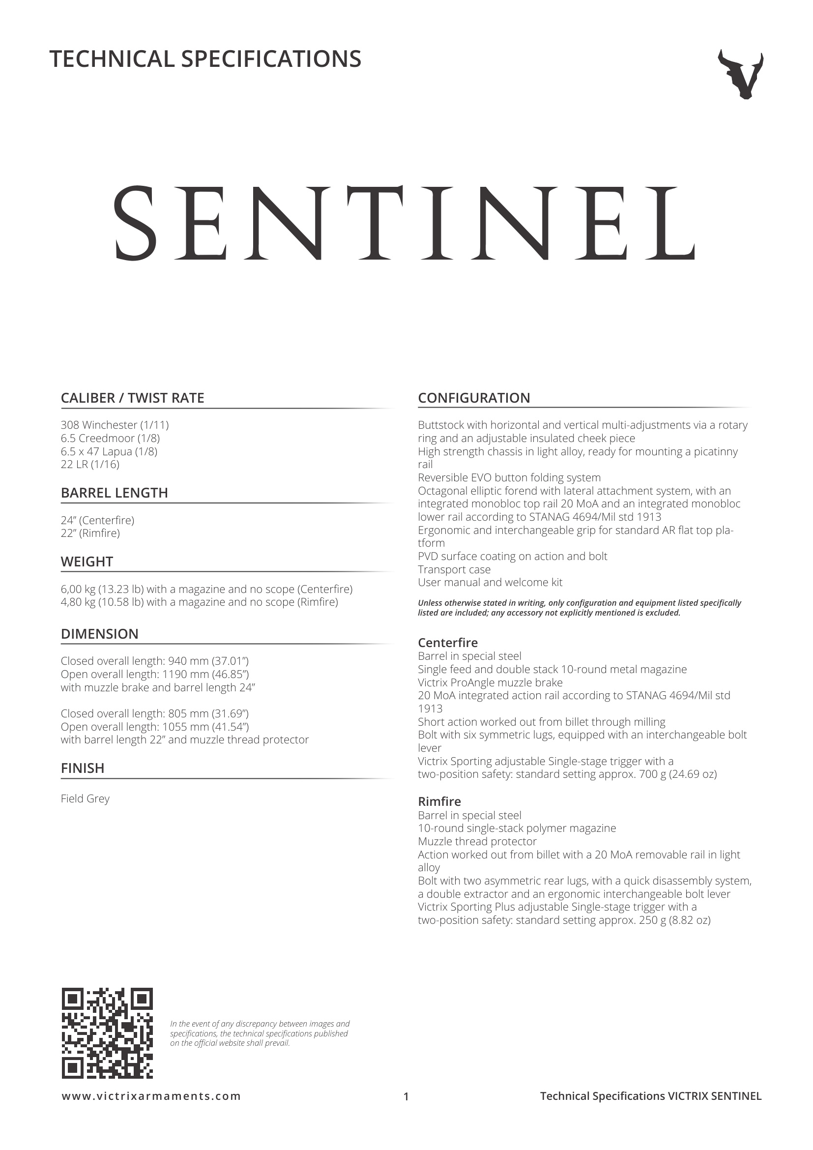 Rep.-Büchse Victrix Sentinel 6,5mmCreedmoor Lauflänge 24'', Drall 1:8''