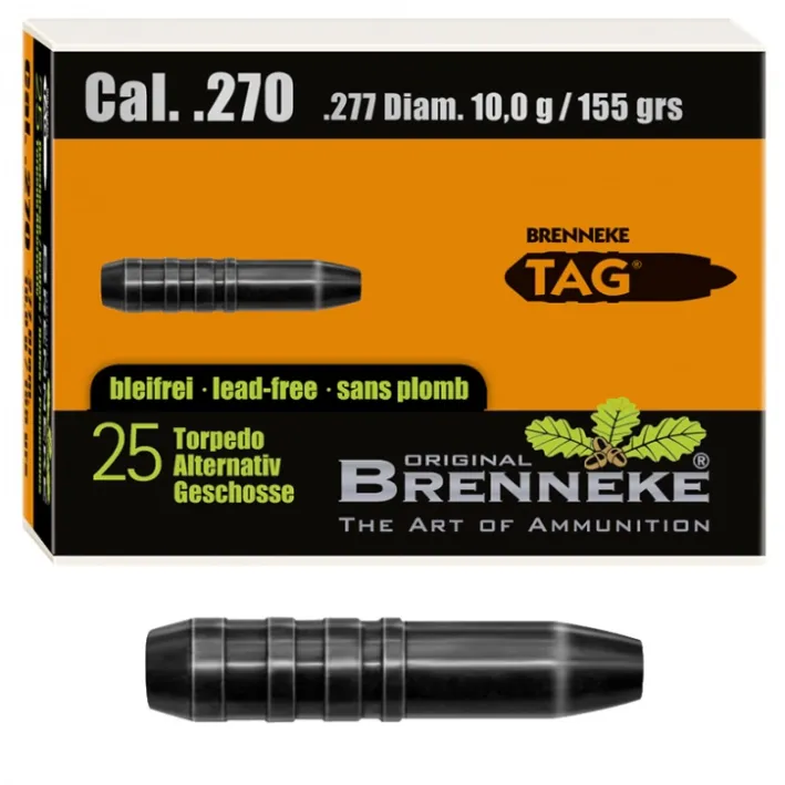 25 BRENNEKE TAG .270 10,0Gramm 155 Grs Geschosse,bleifrei