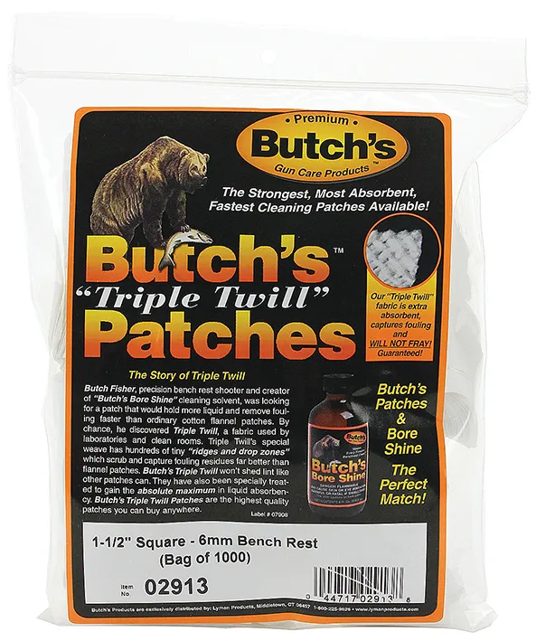 1000 BUTCH`S TRIPLE TWILL 38x38mm Reinigungspatches 6mm Bench Rest