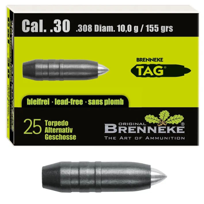 25 BRENNEKE TAG .308 10,0Gramm 155 grs Geschosse,bleifrei