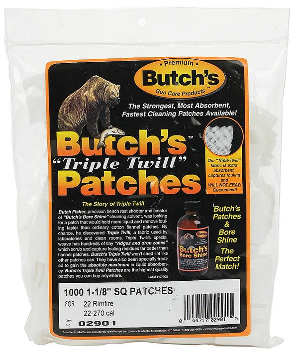 1000 BUTCH`S TRIPLE TWILL 28x28mm Reinigungspatches .22-7mm