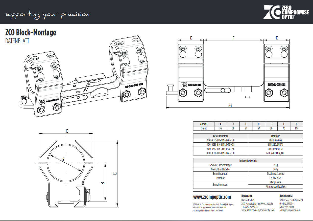 ZCO Blockmount 0Mil Bauhöhe 38mm Gen2  FDE ZCO Block-Montage