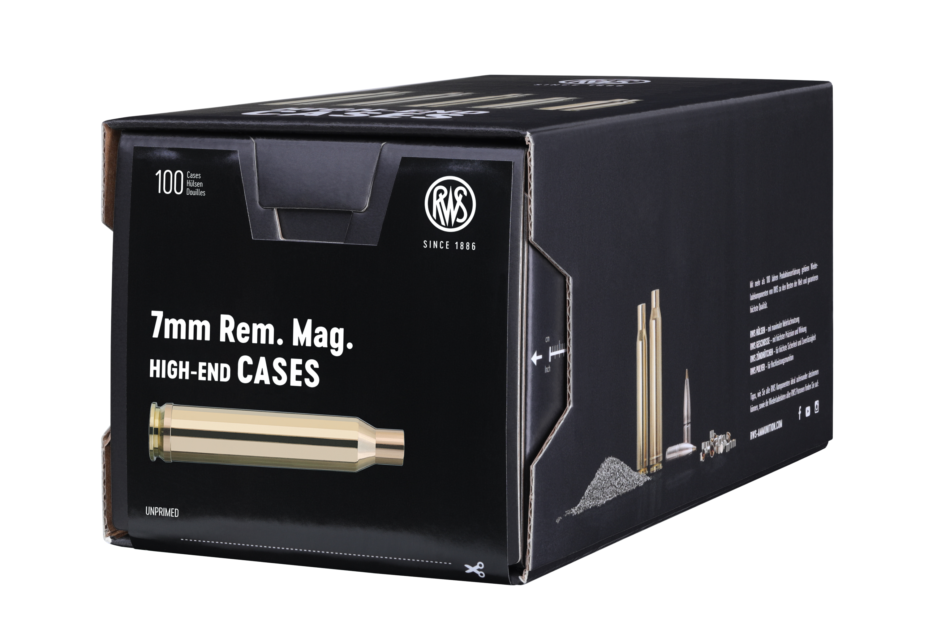 100 HÜLSEN RWS 7mm REM Mag