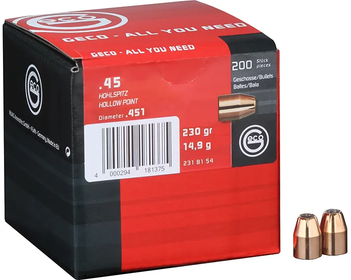 200 GECO .451-230 HOHLSPITZ GESCHOSSE 14,9 Gramm .45 ACP