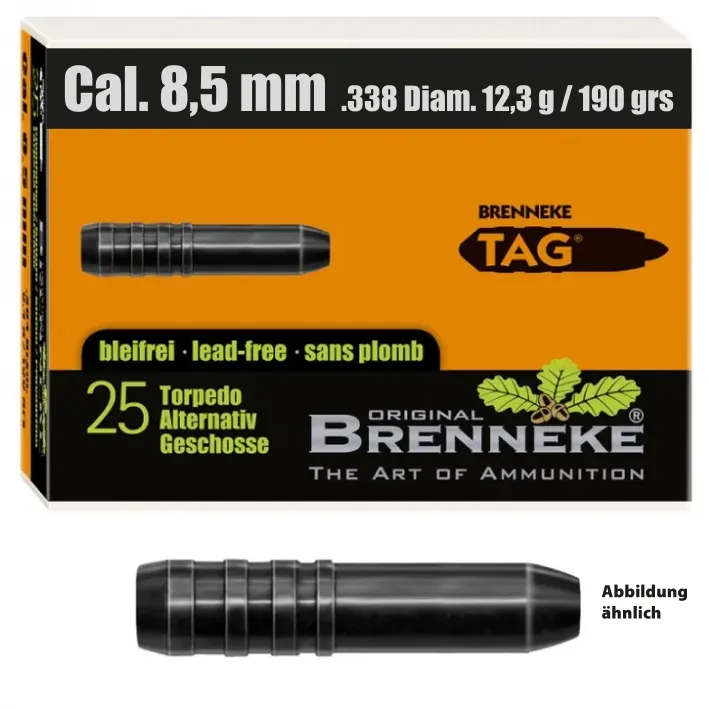 25 BRENNEKE TAG .338 12,6g 195 grs Geschosse, bleifrei