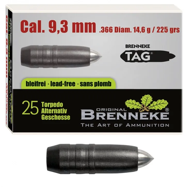 25 BRENNEKE TAG 9,3mm 14,6gr 225 grs Geschosse,bleifrei