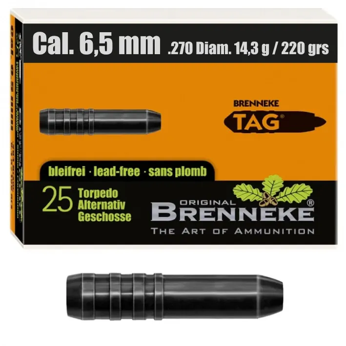 25 BRENNEKE TAG .270 8,4Gramm 130 Grs Geschosse,bleifrei